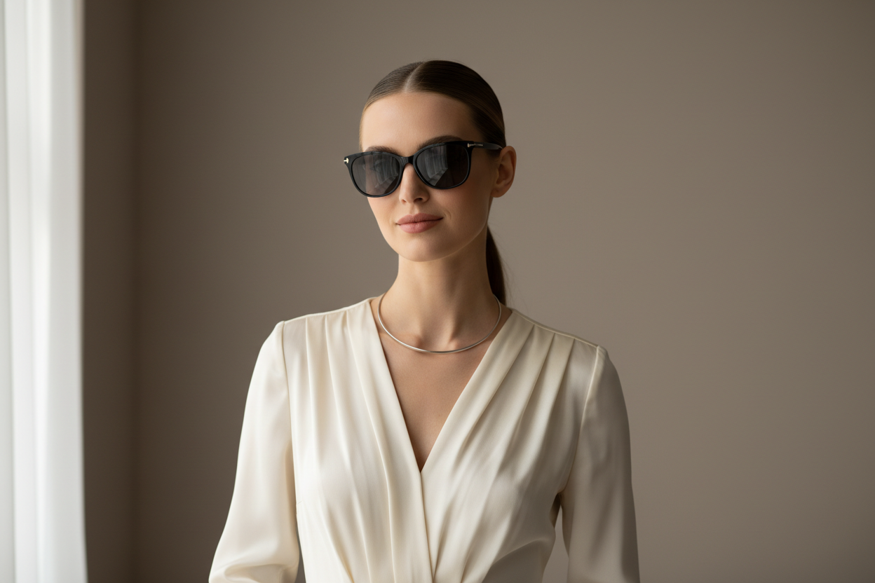 MODELO CON GAFAS DE SOL KASANDRA EYEWEAR